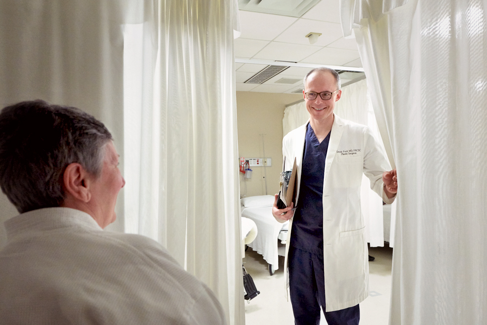 Doctor happily greeting patient