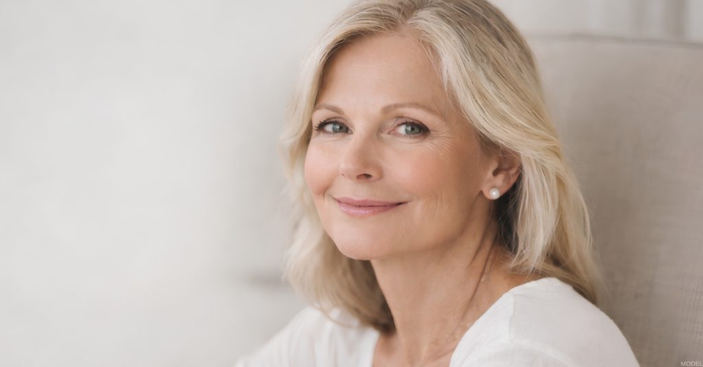 Woman smiling after blepharoplasty (Model)